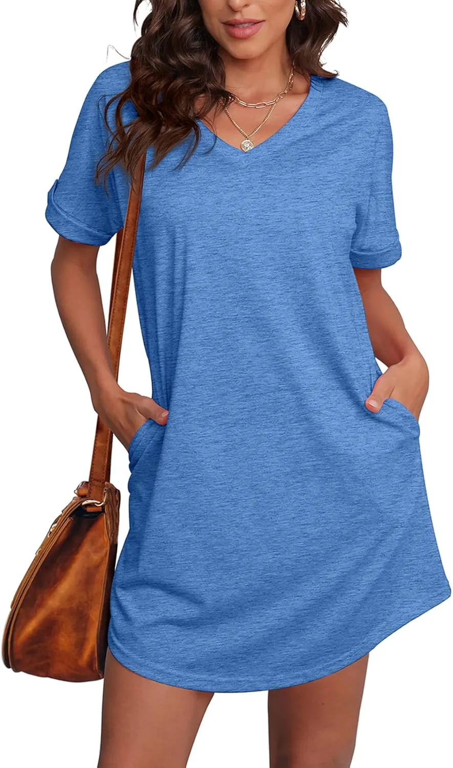 SAMPEEL Summer Dresses for Women Short Sleeve with Pockets T Shirt with Pockets