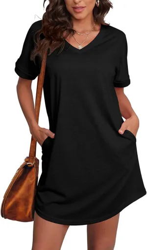 SAMPEEL Summer Dresses for Women Short Sleeve with Pockets T Shirt with Pockets
