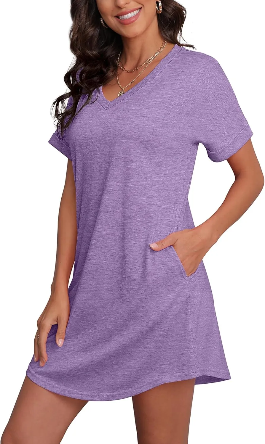 SAMPEEL Summer Dresses for Women Short Sleeve with Pockets T Shirt with Pockets