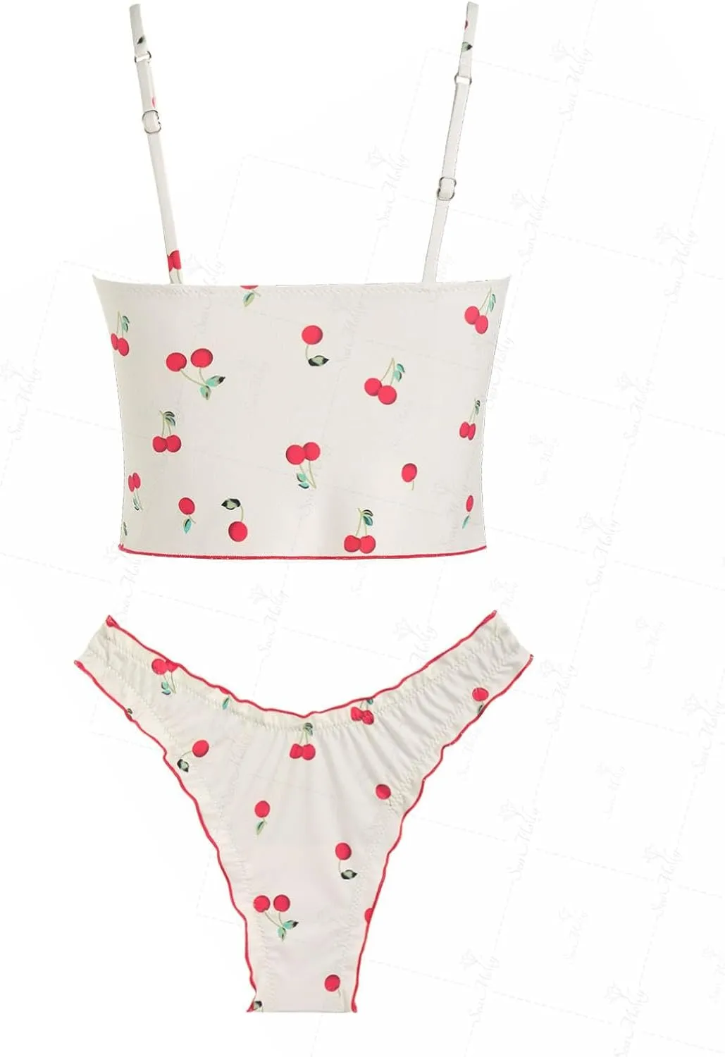 seamoly Gingham Bowknot Decor Smocked Ruffles Tie Front Tankini Set