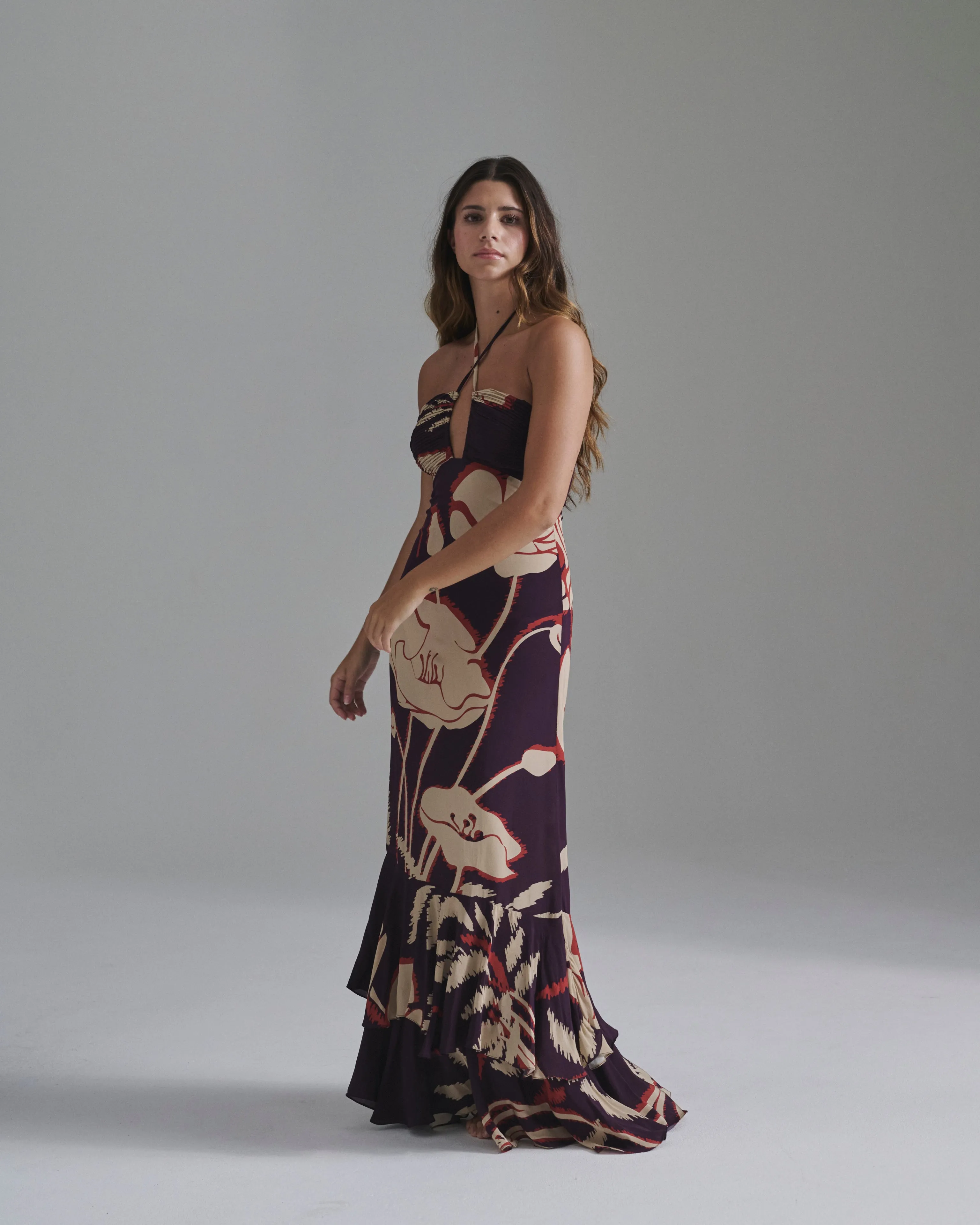 Sevillana Crepe Chine Dress / Purple Gladiolos