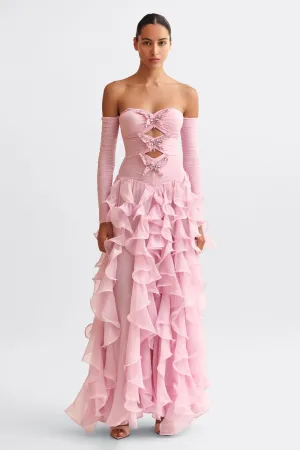 SILK PLISSE RUFFLE MAXI GOWN (RUNWAY)