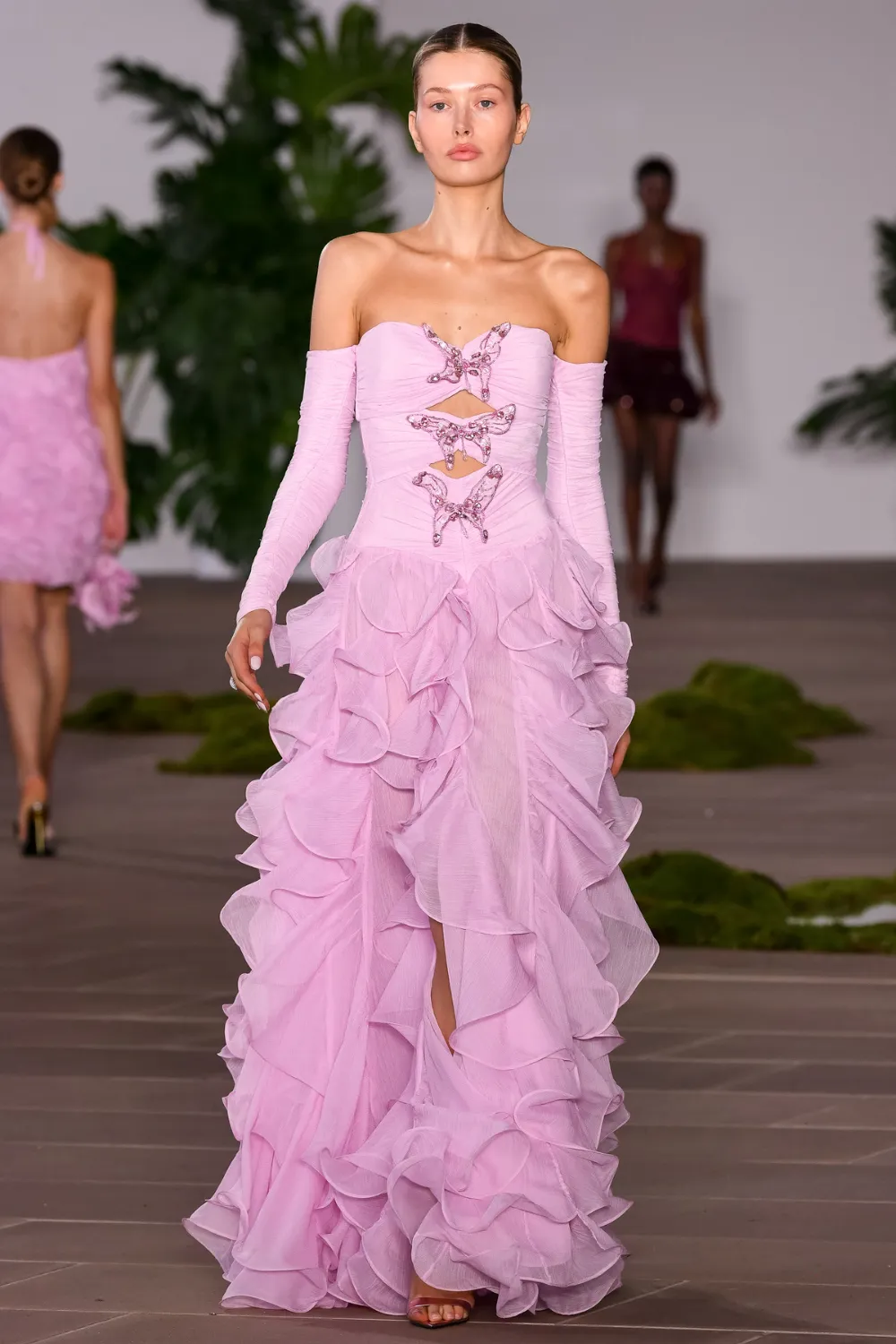 SILK PLISSE RUFFLE MAXI GOWN (RUNWAY)