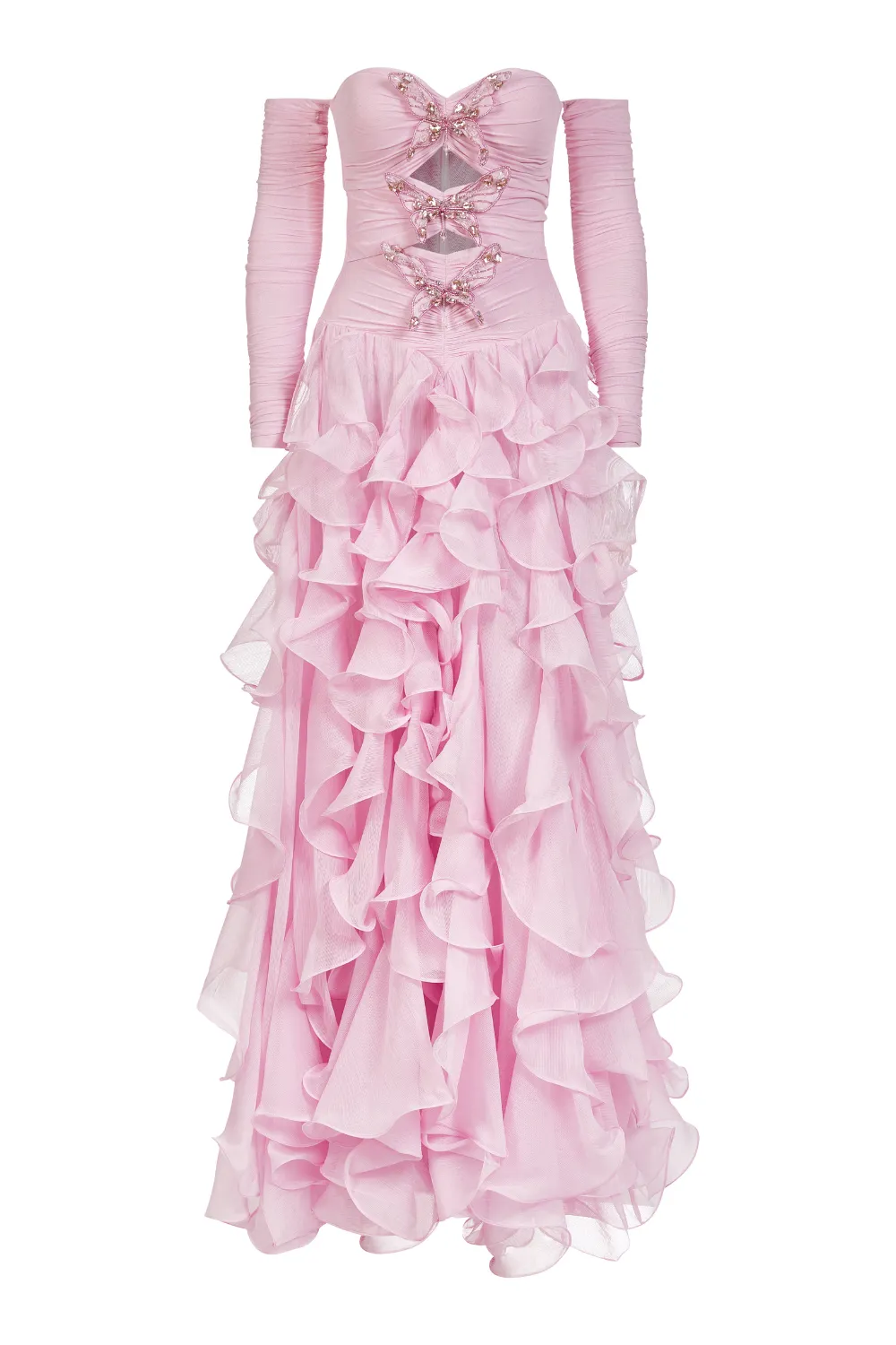 SILK PLISSE RUFFLE MAXI GOWN (RUNWAY)