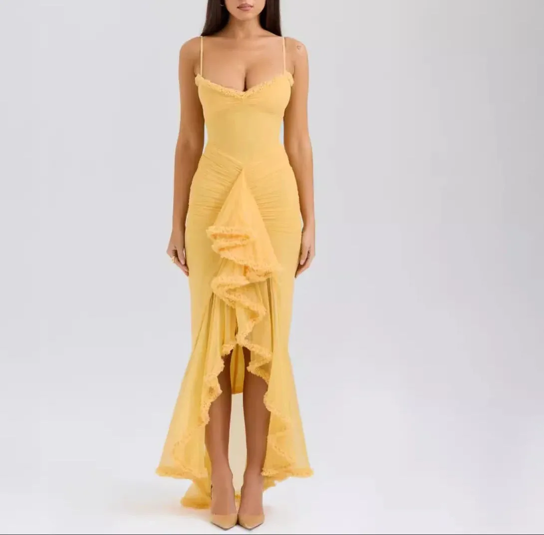 Soleil Ruffled Lace Trim Maxi Dress-Radiant Summer & Holiday Fashion