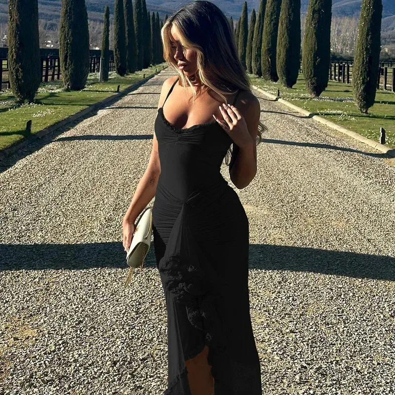 Soleil Ruffled Lace Trim Maxi Dress-Radiant Summer & Holiday Fashion