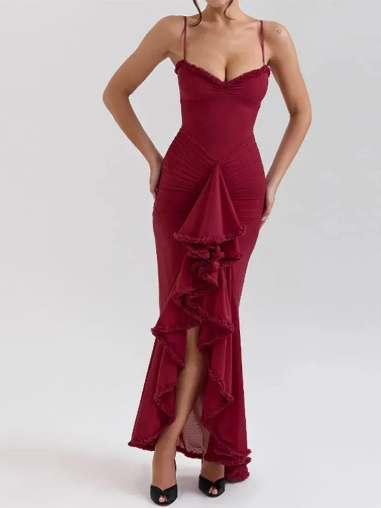 Soleil Ruffled Lace Trim Maxi Dress-Radiant Summer & Holiday Fashion