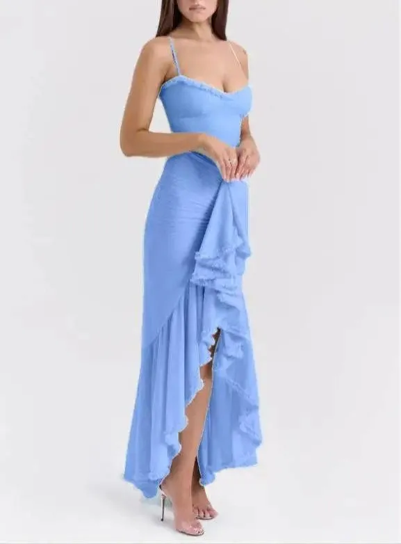 Soleil Ruffled Lace Trim Maxi Dress-Radiant Summer & Holiday Fashion