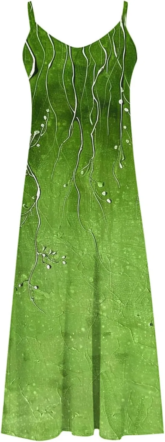 Spaghetti Strap Maxi Dresses for Women V Neck Sexy Casual Elegant Dress Summer Holiday Long Vintage Floral Sundress