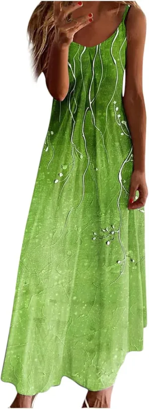 Spaghetti Strap Maxi Dresses for Women V Neck Sexy Casual Elegant Dress Summer Holiday Long Vintage Floral Sundress