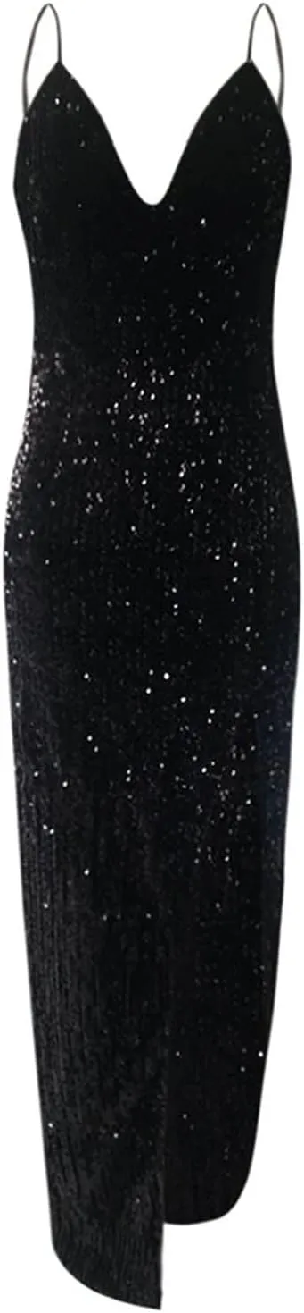 Spaghetti Straps Sequin Prom Dresses Long Mermaid Glitter Backless Evening Party Gowns Slit Wedding Guests Dresses