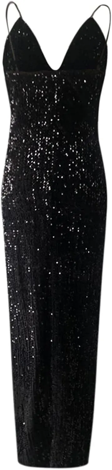 Spaghetti Straps Sequin Prom Dresses Long Mermaid Glitter Backless Evening Party Gowns Slit Wedding Guests Dresses