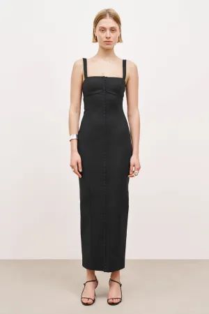 Square Neck Corset Maxi Dress - Black