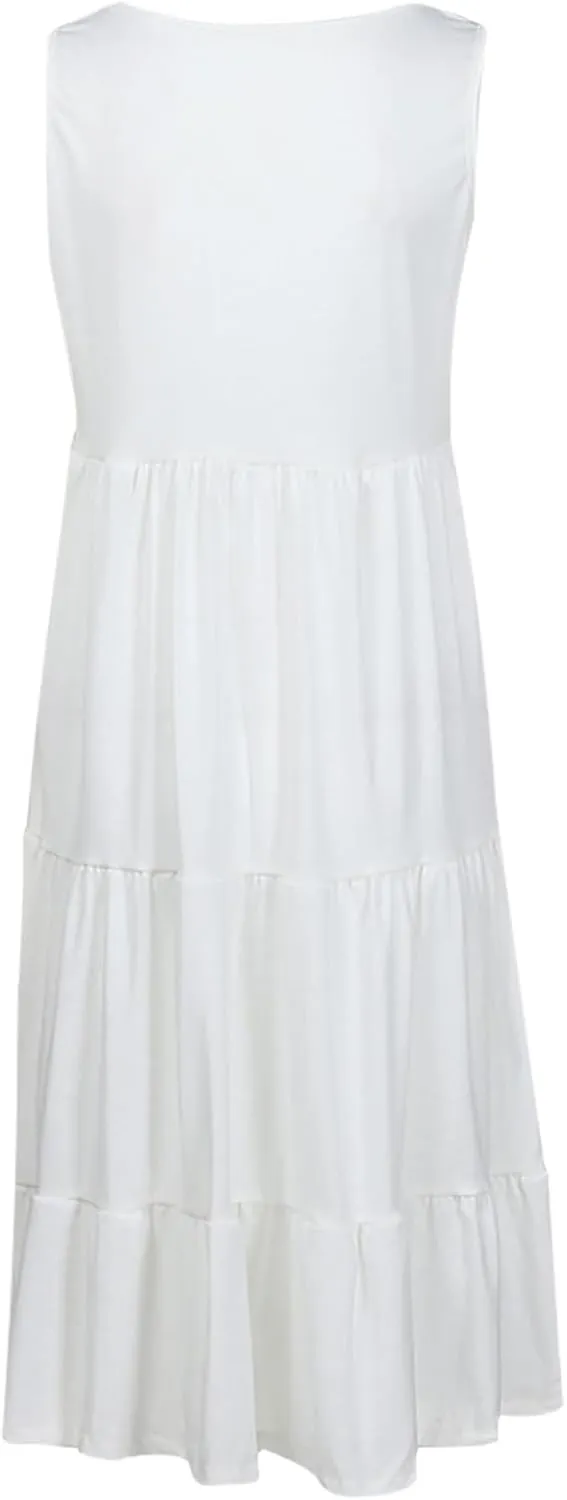 Summer Dresses for Women 2024 Hawaiian Tropical Dress Loose Tiered Beach Sundresses Casual Solid Crew Neck Clothing