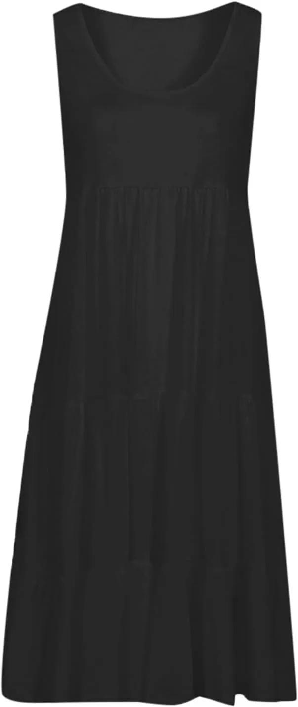 Summer Dresses for Women 2024 Hawaiian Tropical Dress Loose Tiered Beach Sundresses Casual Solid Crew Neck Clothing