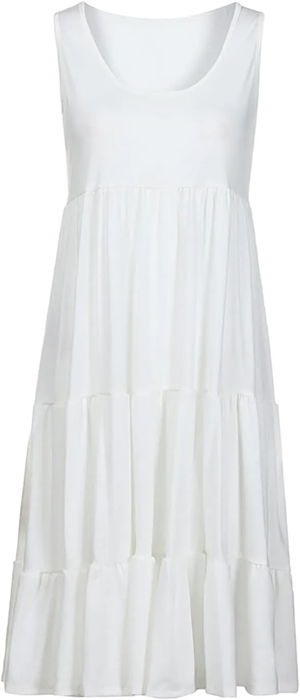 Summer Dresses for Women 2024 Hawaiian Tropical Dress Loose Tiered Beach Sundresses Casual Solid Crew Neck Clothing