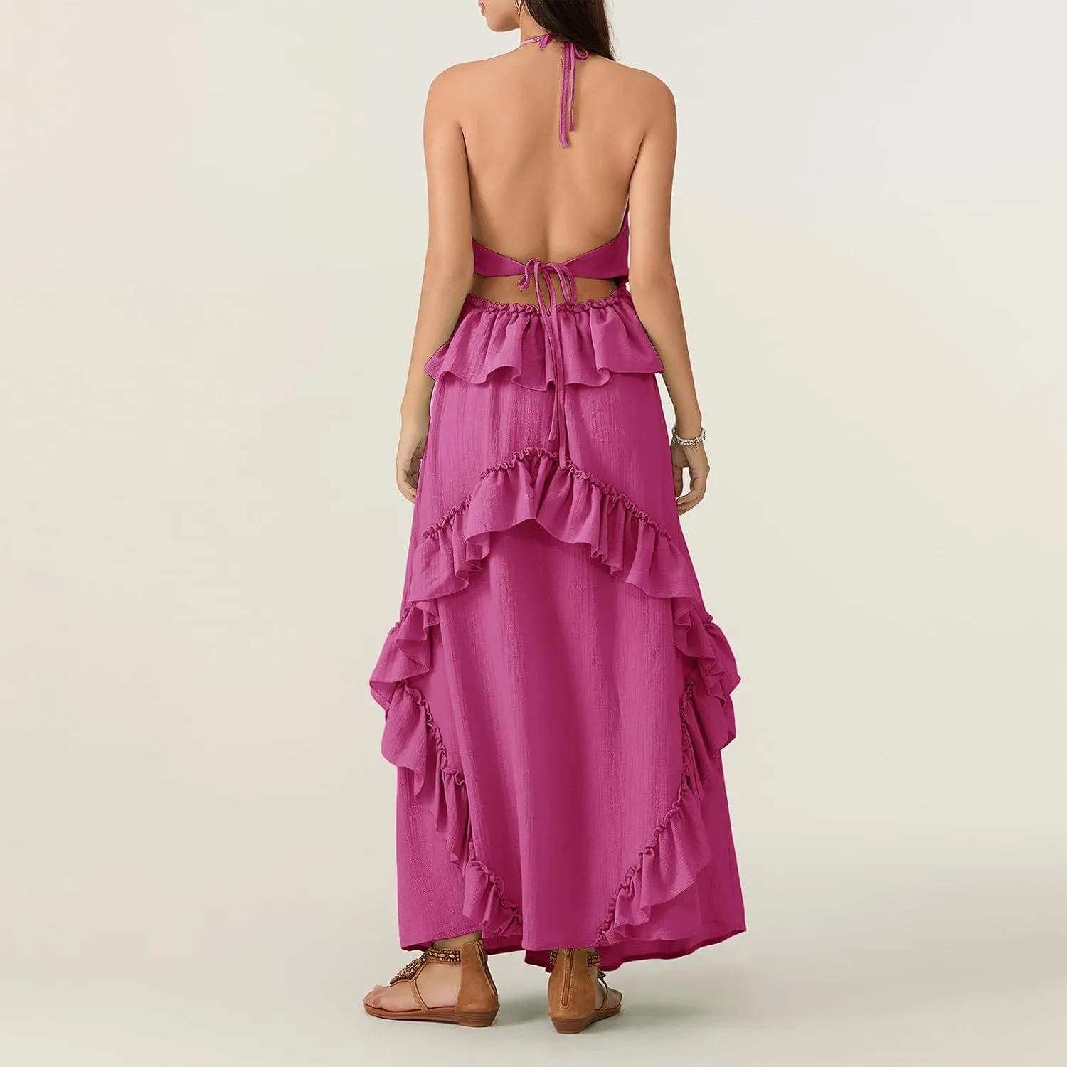 Summer Going Out Floral Swing Boho Maxi Dress Women Casual Sleeveless Loose A-line Ruffle Long Beach Dress