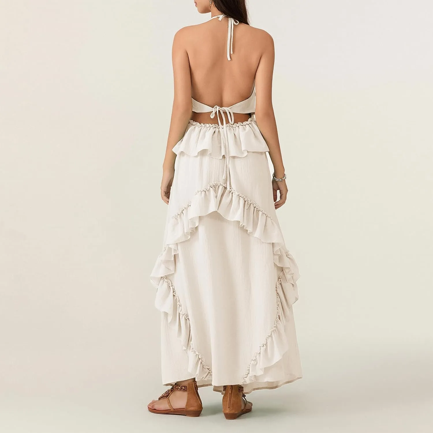 Summer Going Out Floral Swing Boho Maxi Dress Women Casual Sleeveless Loose A-line Ruffle Long Beach Dress