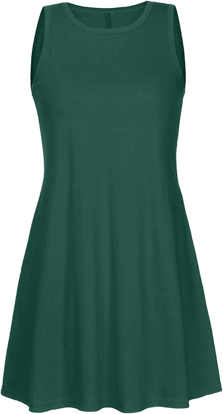 Sundresses for Women 2024 Solid Color Crewneck Sleeveless Summer Dress Loose Fit Tunic Midi Dress Flowy Swing Sundresses