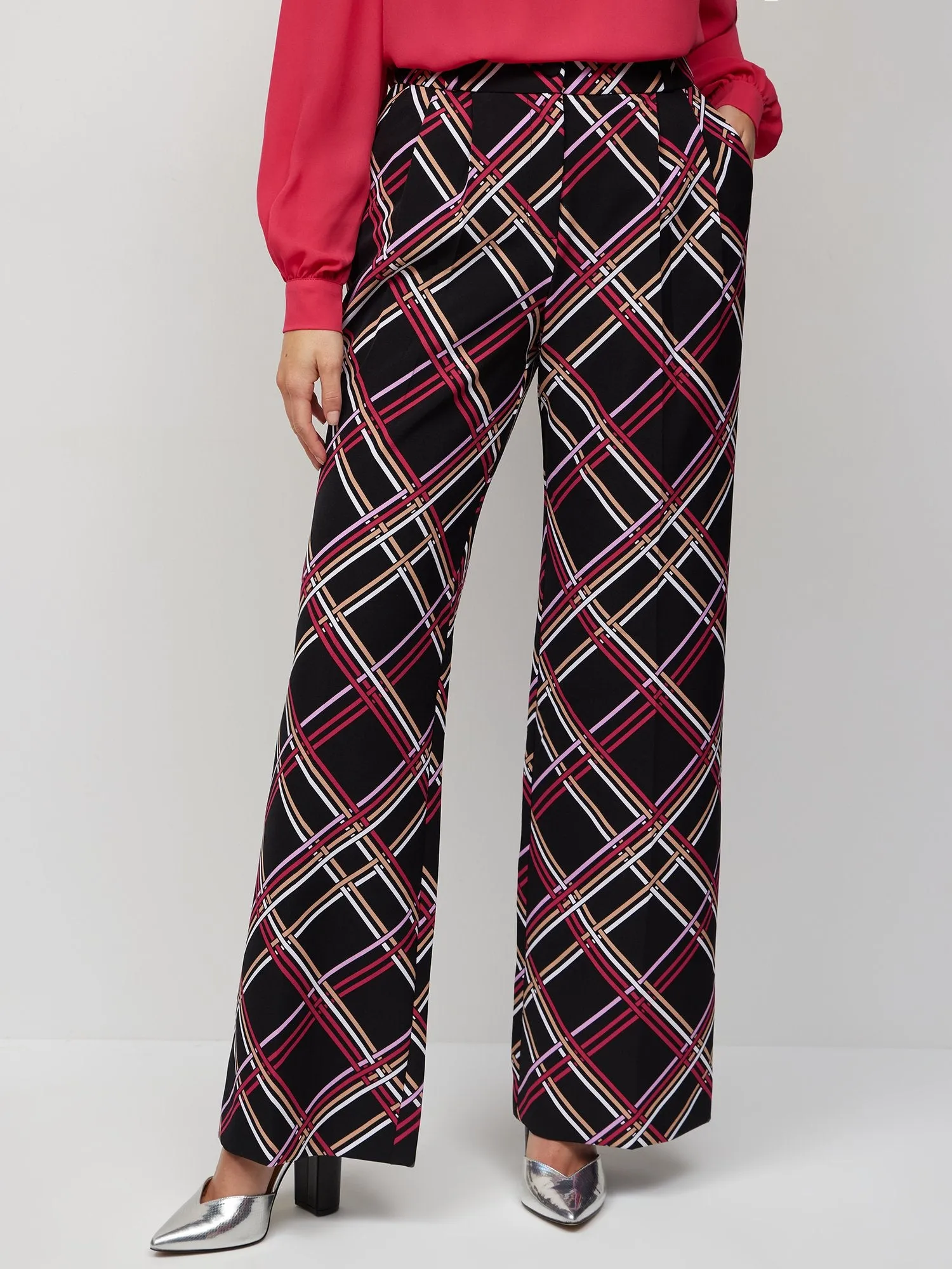 Tall Plaid High-Waisted Wide-Leg Pant