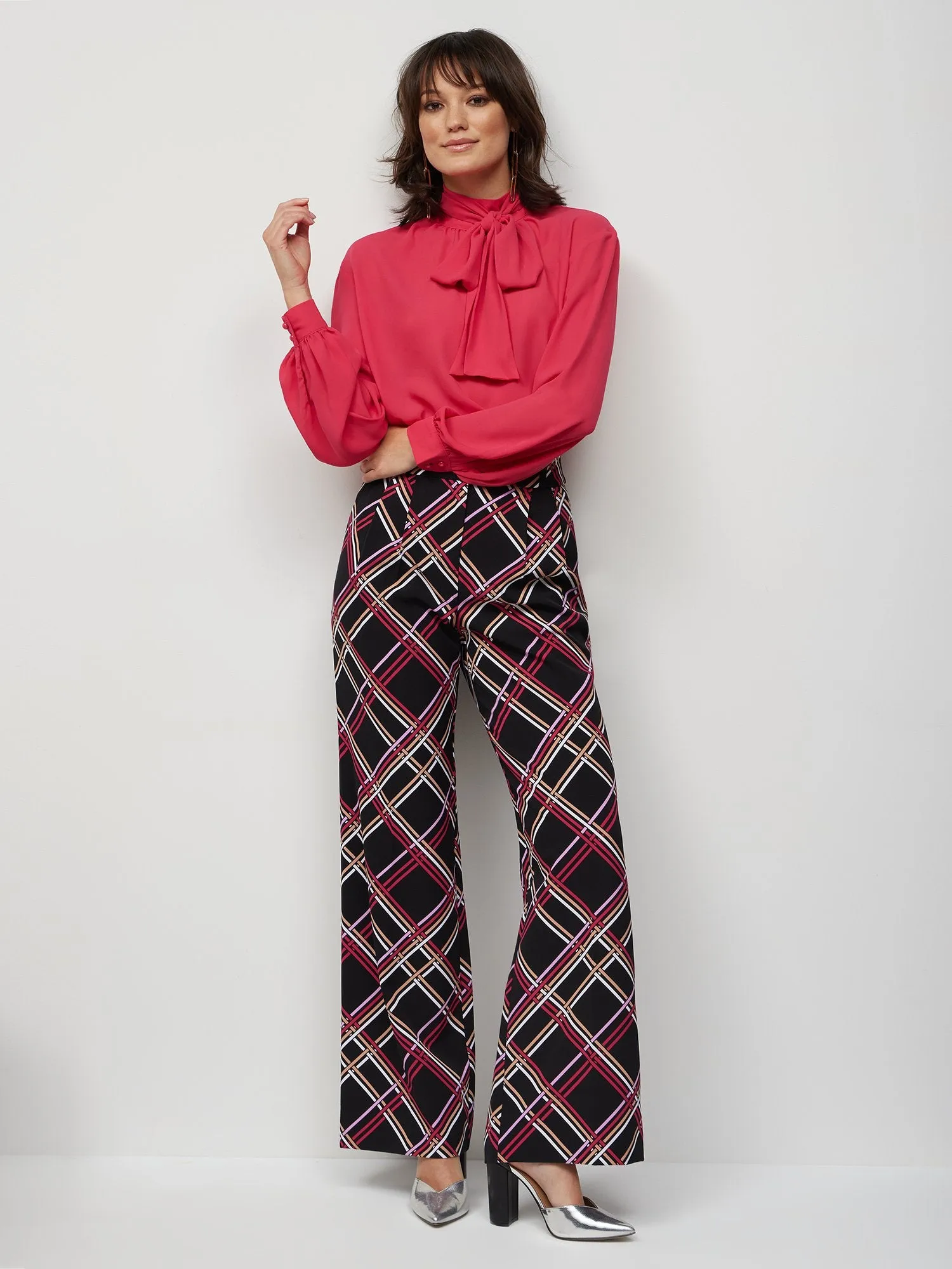 Tall Plaid High-Waisted Wide-Leg Pant