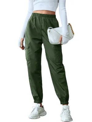 TEEK - Army Green Elastic Waist Pocketed Pants