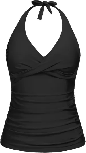 Tempt Me Womens Tankini Top Halter Tummy Control Swim Tops Only Twist Front V Neck Bathing Suit No Bottom