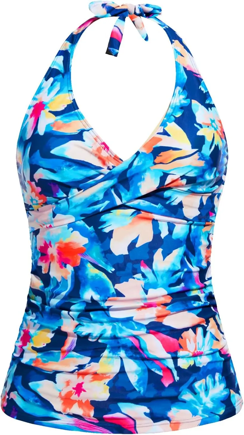 Tempt Me Womens Tankini Top Halter Tummy Control Swim Tops Only Twist Front V Neck Bathing Suit No Bottom