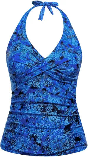 Tempt Me Womens Tankini Top Halter Tummy Control Swim Tops Only Twist Front V Neck Bathing Suit No Bottom