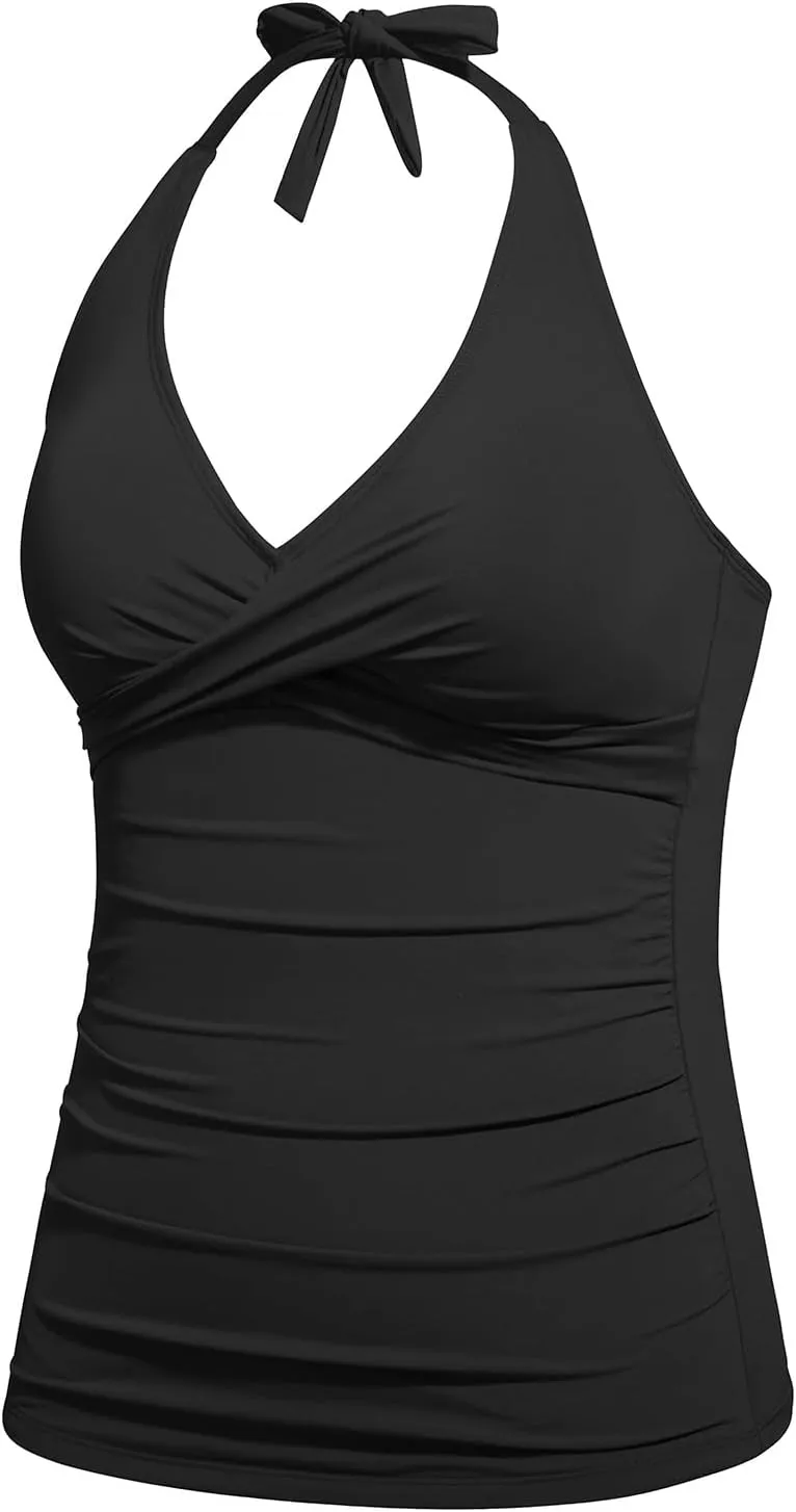 Tempt Me Womens Tankini Top Halter Tummy Control Swim Tops Only Twist Front V Neck Bathing Suit No Bottom