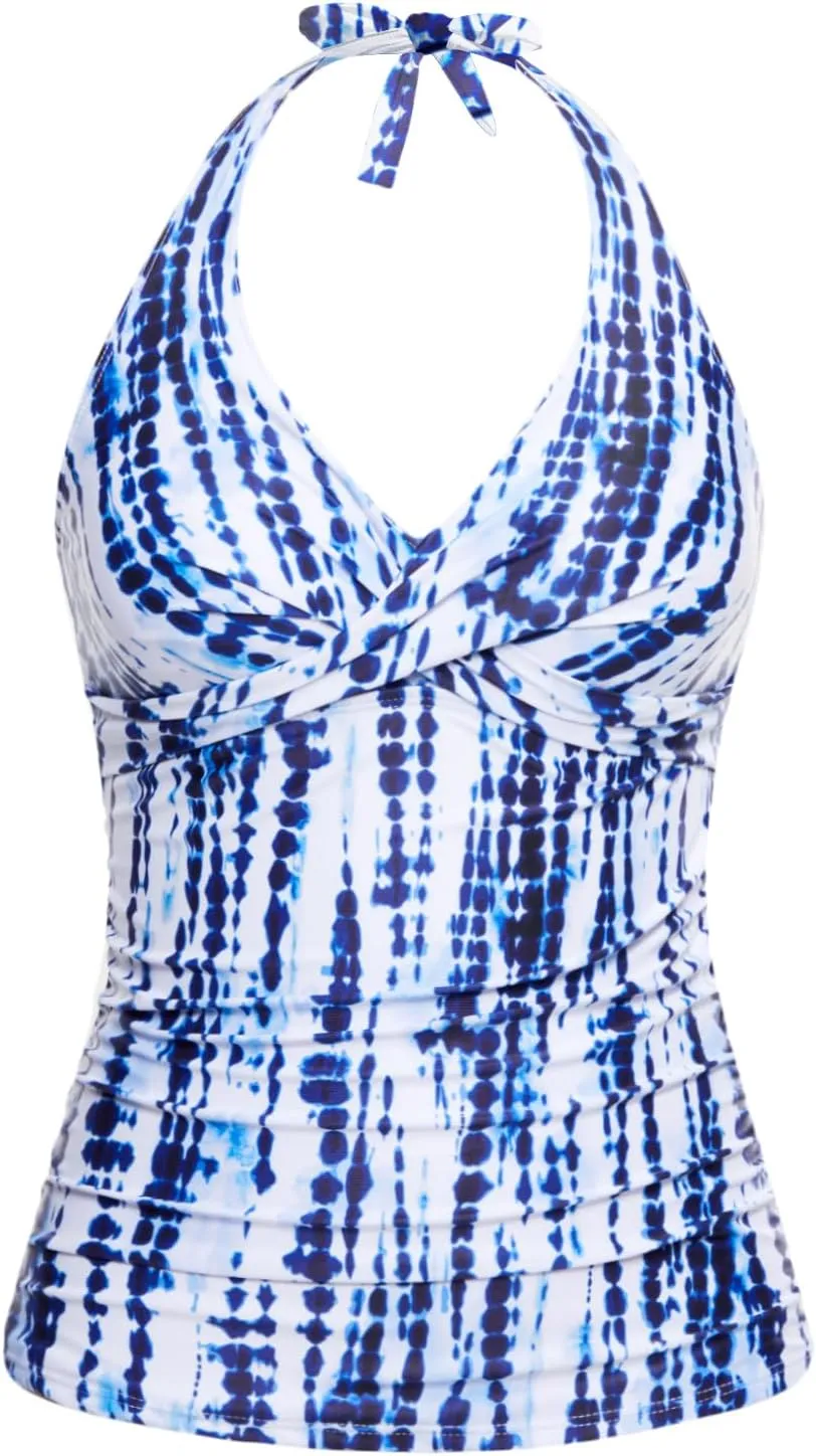 Tempt Me Womens Tankini Top Halter Tummy Control Swim Tops Only Twist Front V Neck Bathing Suit No Bottom