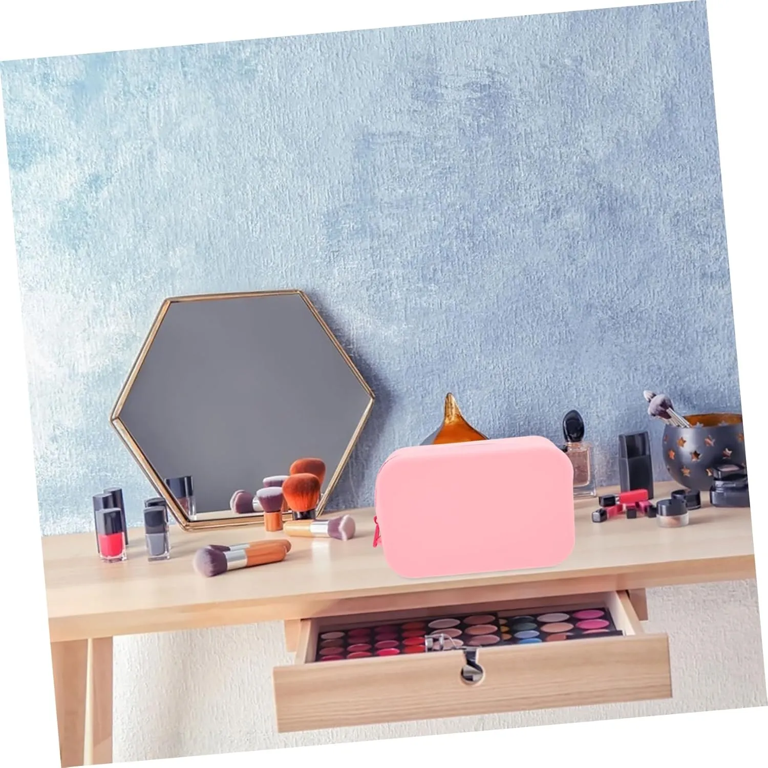 Toiletry Bag Transparent Makeup Bag Mirror Zipper Large Capacity Silicone Travel Pouch for Women