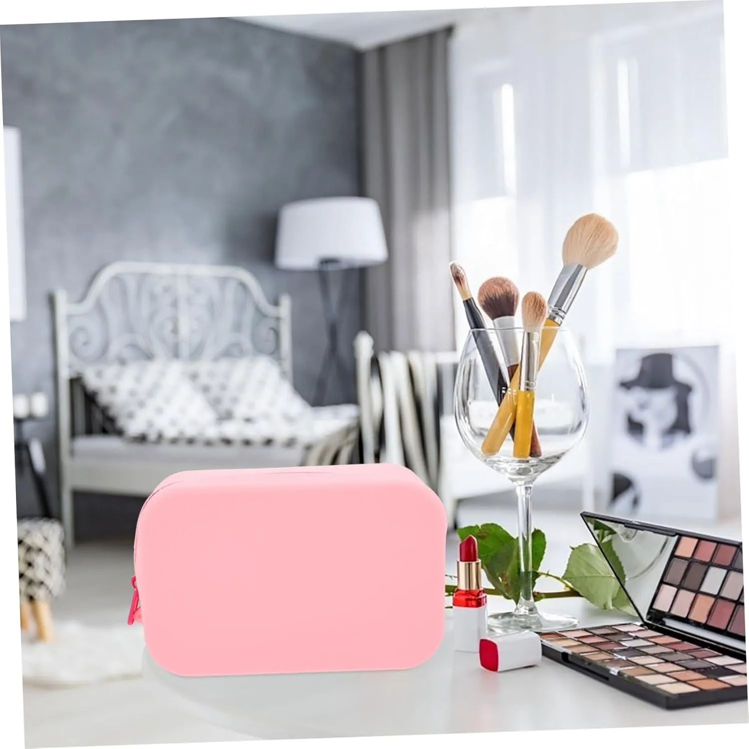 Toiletry Bag Transparent Makeup Bag Mirror Zipper Large Capacity Silicone Travel Pouch for Women