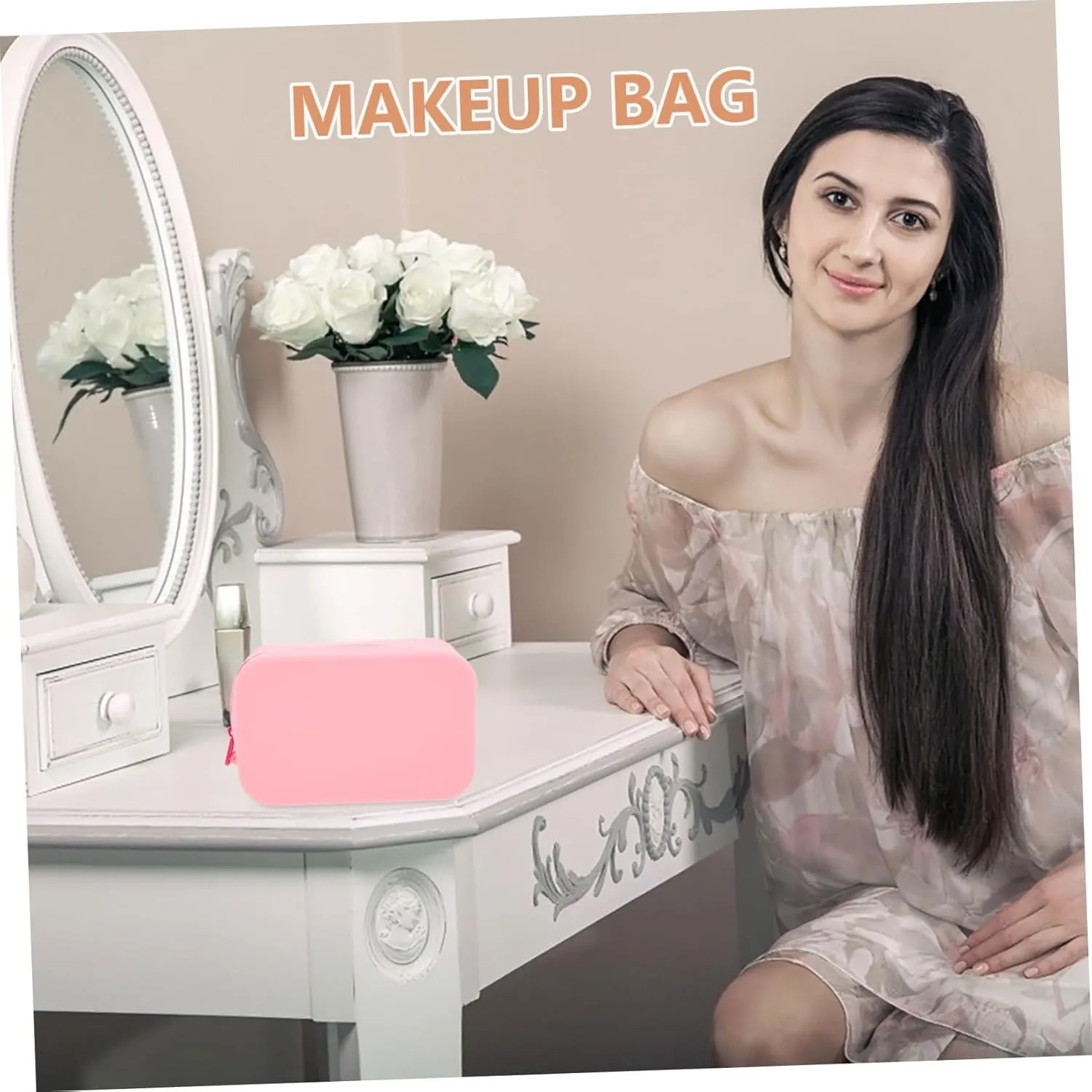 Toiletry Bag Transparent Makeup Bag Mirror Zipper Large Capacity Silicone Travel Pouch for Women