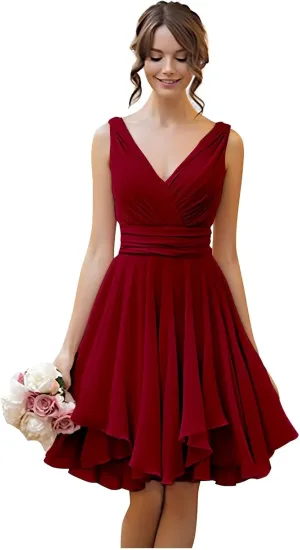TORYEMY Short Bridesmaid Dresses Chiffon V Neck Cocktail Dresses Pleated for Wedding