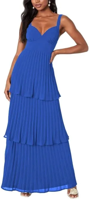 V Neck Pleated Bridesmaid Dresses Tiered Ruffle Chiffon Prom Dresses A line Backless Long Party Dress