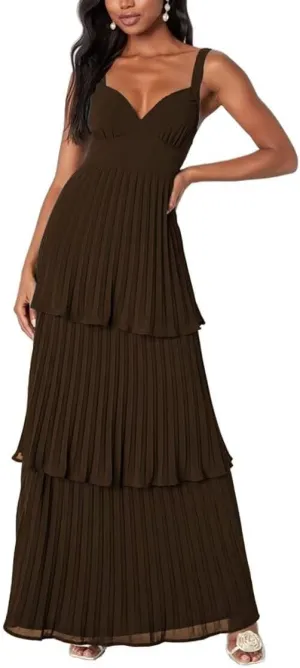 V Neck Pleated Bridesmaid Dresses Tiered Ruffle Chiffon Prom Dresses A line Backless Long Party Dress