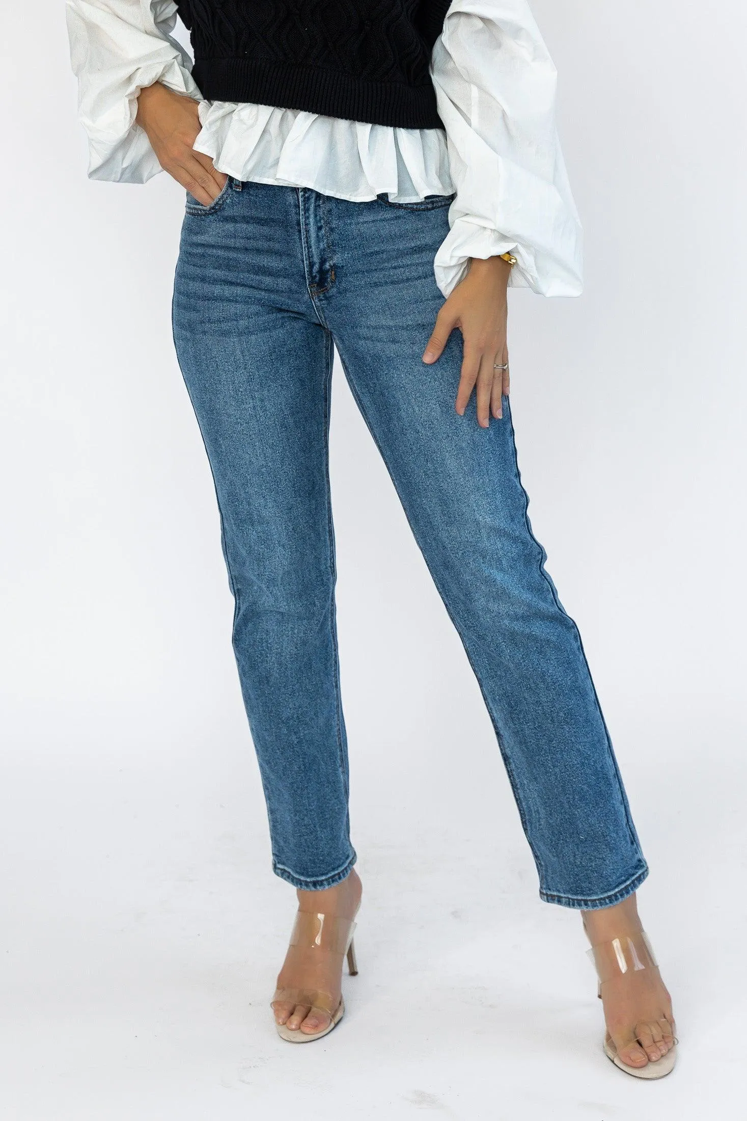 Vanessa Medium Wash Straight Denim - Final Sale