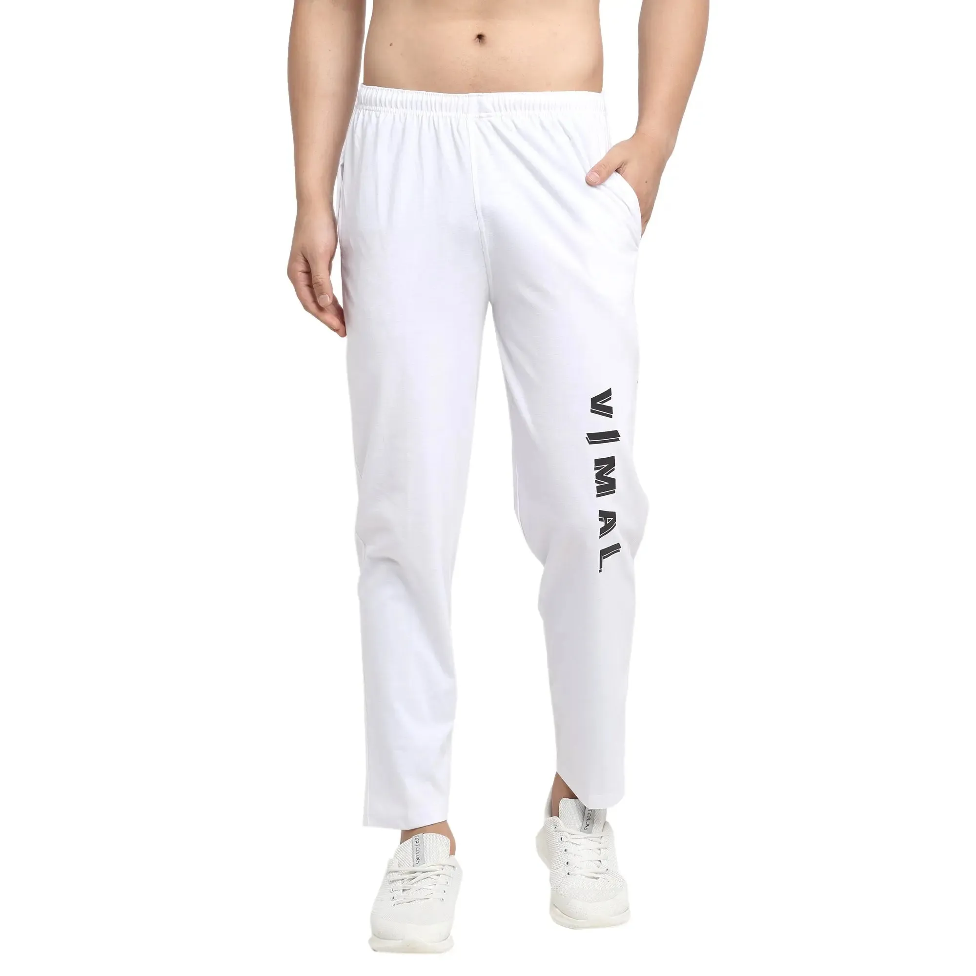 Vimal Jonney White Cotton Trackpant For Men's
