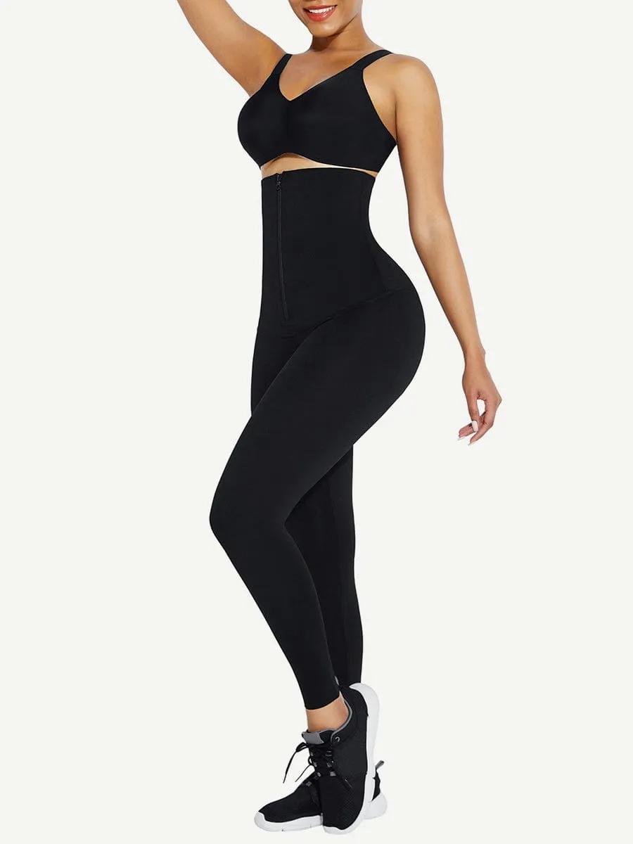 Wholesale Black Waist Trainer 2-In-1 Leggings With Zipping Hourglass Figure