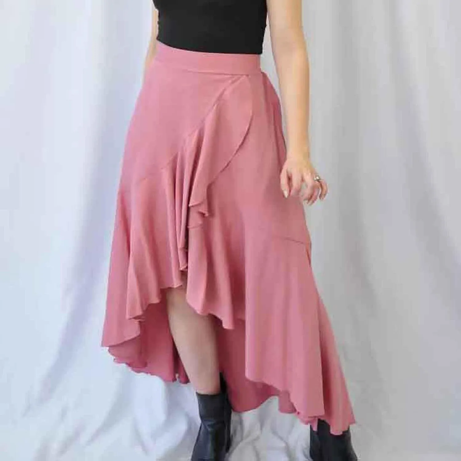 Women Irregular Ruffle High Low Beach Maxi Skirt Casual Ice Silk Fashion Trendy Summer Skirts Y2k Vintage Long Skirt