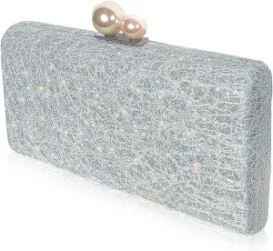 Women Pearl Crystal Wedding Clutch Evening Handbag Bridal Prom Purse Party Bag
