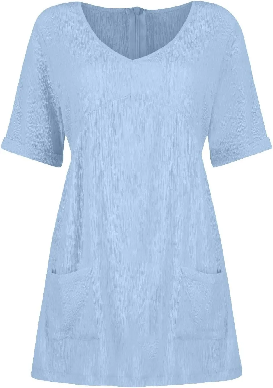 Women Summer Casual T Shirt Dress Short Sleeve V Neck Sundress 2025 Textured Solid Mini Beach Dresses with Pockets