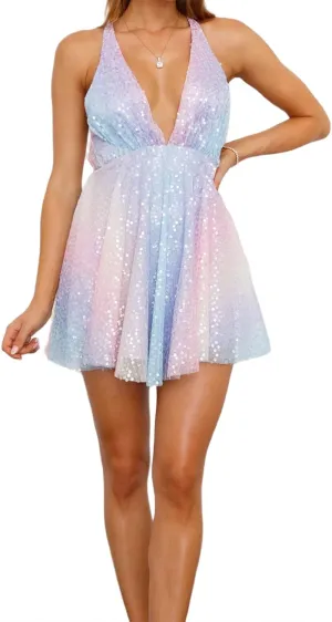 Women Y2K Deep V Neck Halter Mini Dress Sleeveless Low Cut Cutout Backless Ruffle Wrinkles Sequins A-Line Cocktail Dresses
