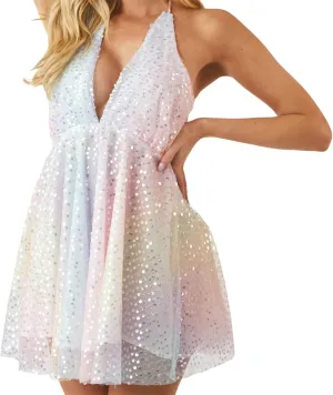 Women Y2K Deep V Neck Halter Mini Dress Sleeveless Low Cut Cutout Backless Ruffle Wrinkles Sequins A-Line Cocktail Dresses