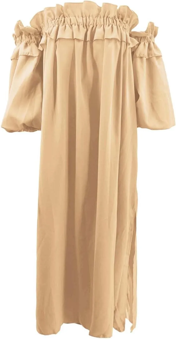 Womens 2024 Summer Boho Midi Dress Off Shoulder Puff Sleeve Loose Fit Smocked Ruffle Beach Flowy Dresses Floral Neck