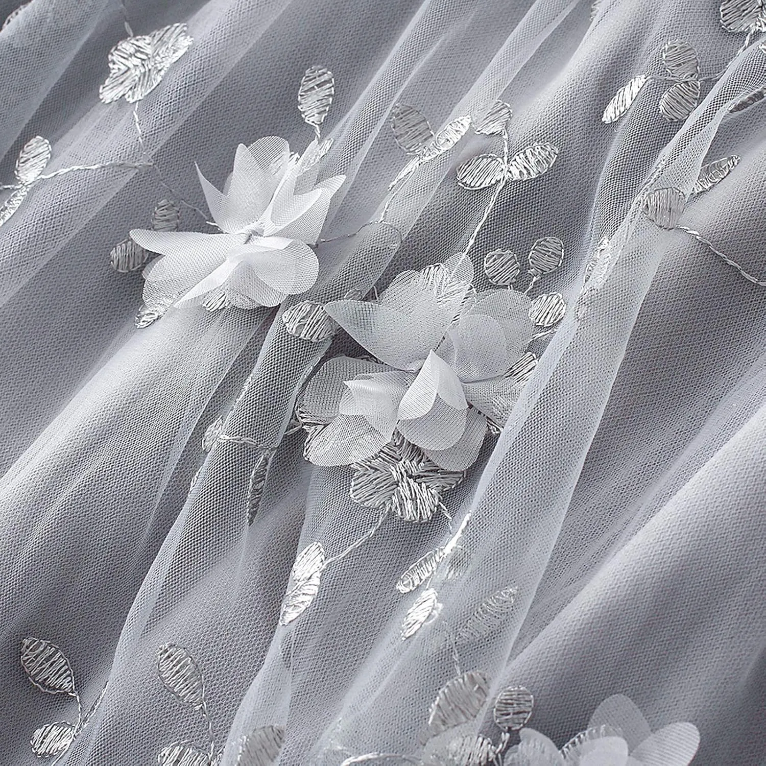 Women's 3D Floral Butterfly Embroidery Tulle Skirts Layered Elastic High Waist Tutu Midi Pleated Mesh A-Line Skirt