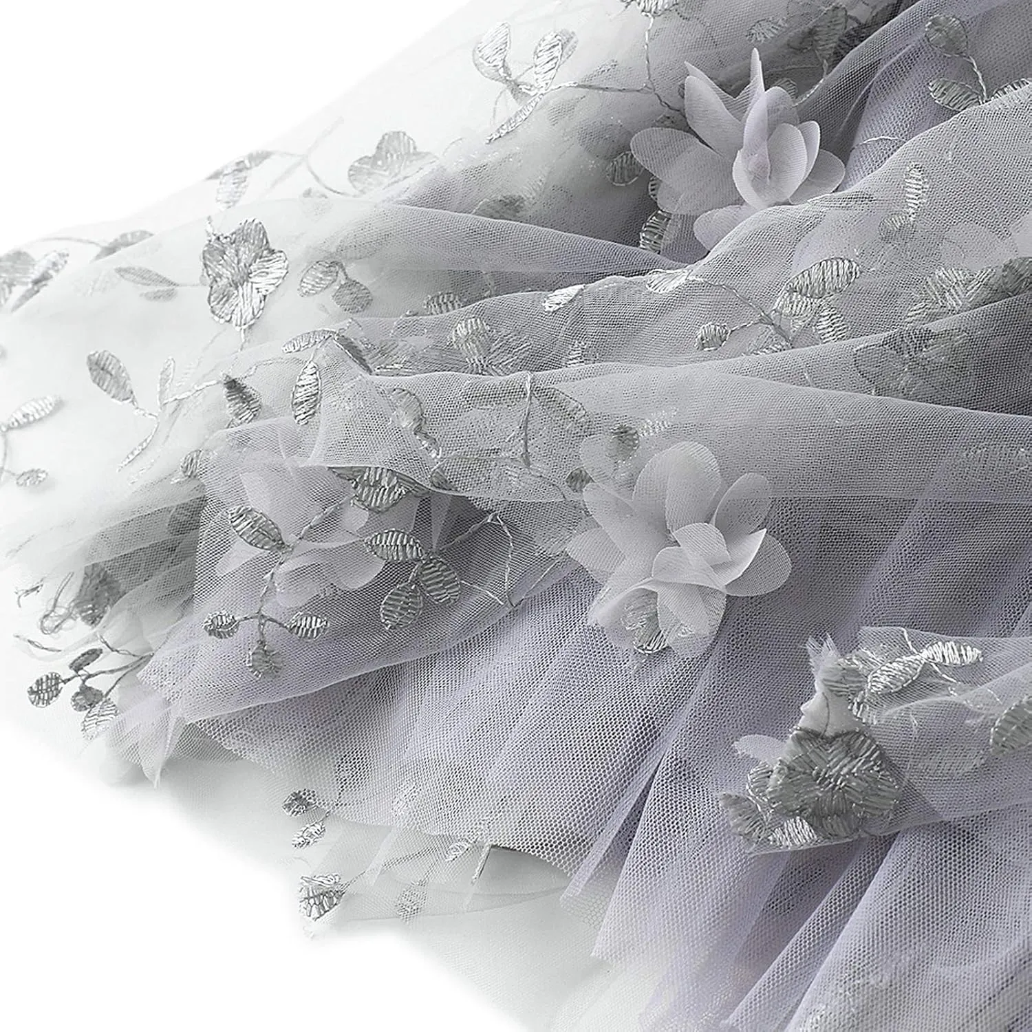 Women's 3D Floral Butterfly Embroidery Tulle Skirts Layered Elastic High Waist Tutu Midi Pleated Mesh A-Line Skirt
