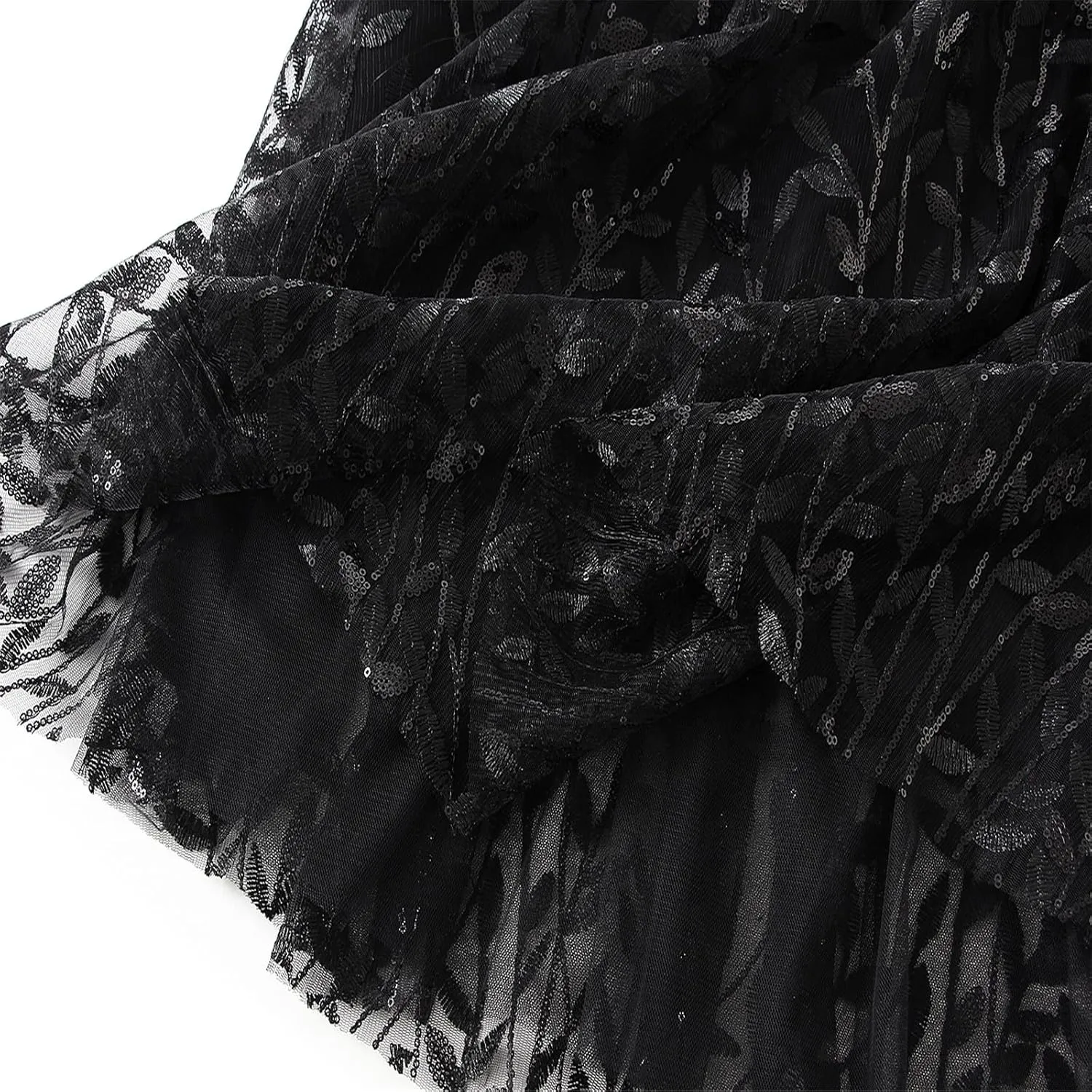 Women's 3D Floral Butterfly Embroidery Tulle Skirts Layered Elastic High Waist Tutu Midi Pleated Mesh A-Line Skirt