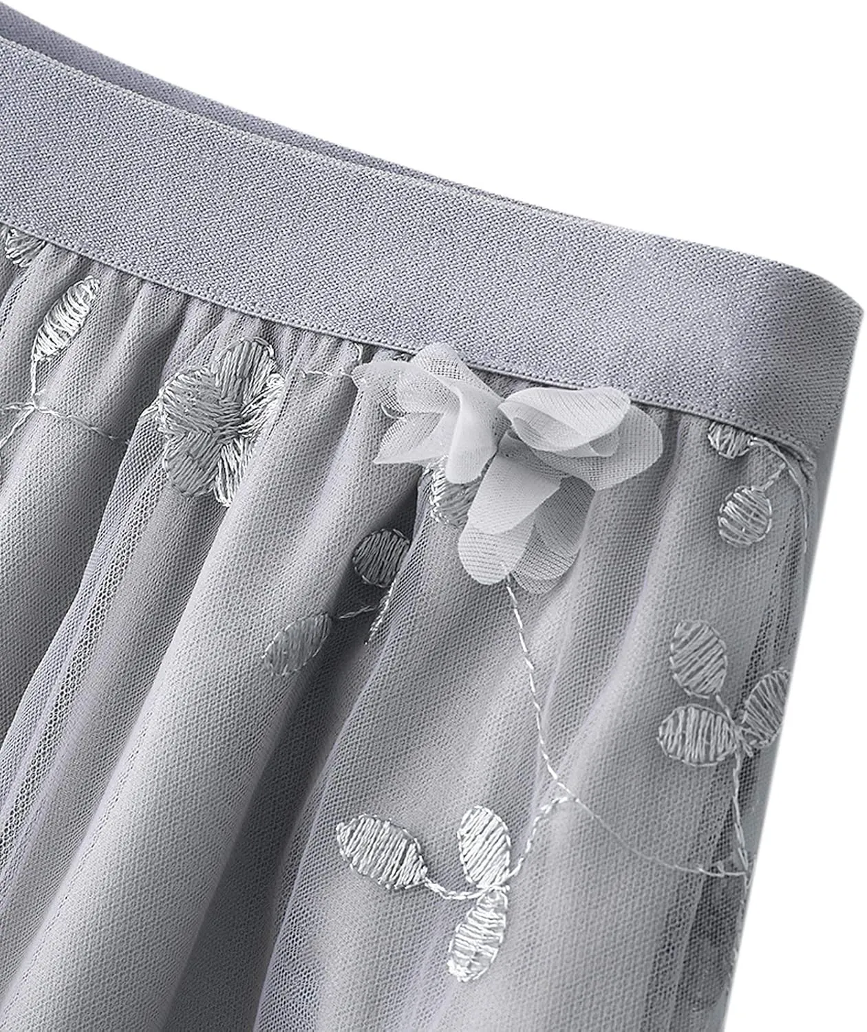 Women's 3D Floral Butterfly Embroidery Tulle Skirts Layered Elastic High Waist Tutu Midi Pleated Mesh A-Line Skirt